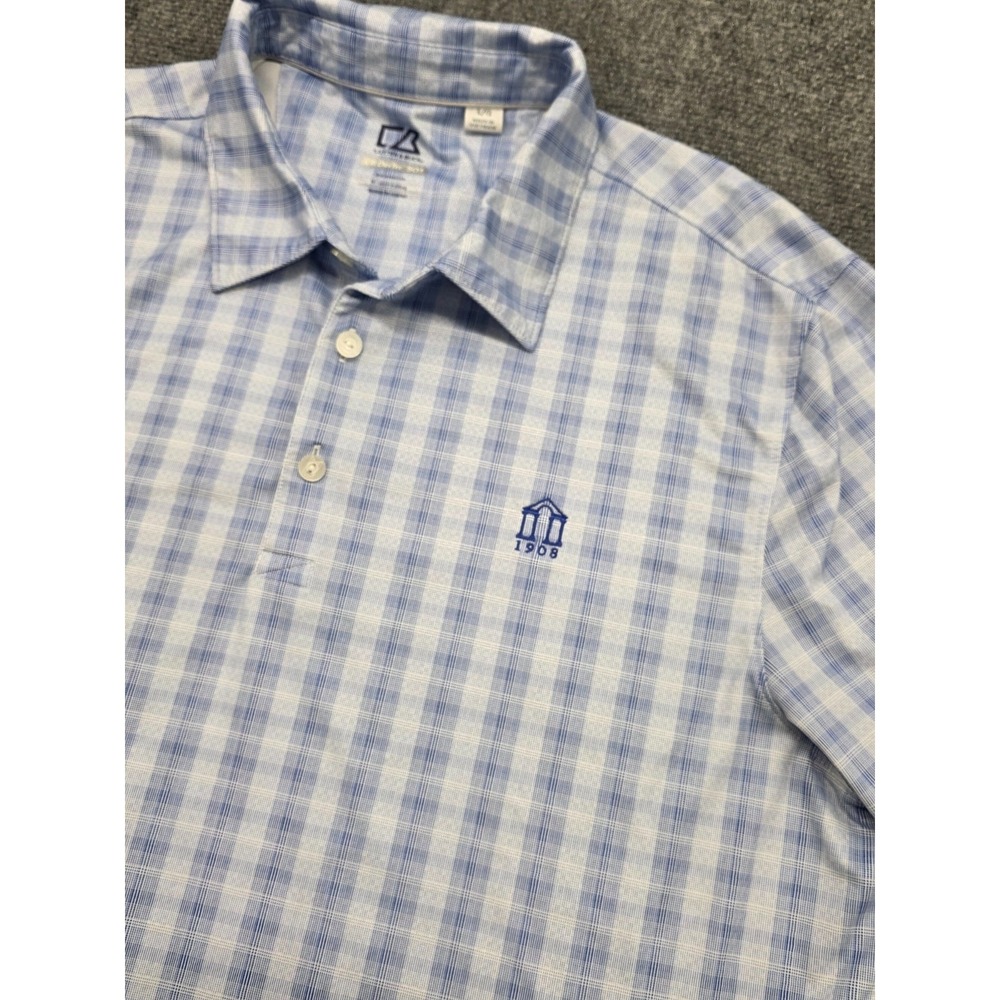Cutter and Buck Country Club of Spartanburg Drytec Blue Plaid Polo Shirt - L